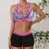 Women's Striped Cross V Neck Two Piece Swimsuit with Shorts
