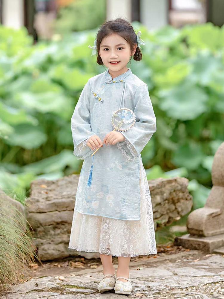 Jesień 2025 Dziewczęca Długa Sukienka Cheongsam Hanfu Księżniczki
