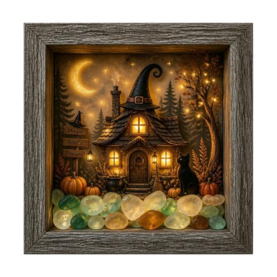 Unique Halloween Gifts Lighted Frame Ornaments, Light Up Shadow Box, Warm Small Figures Atmosphere LED Lights for Home Living Room Bedroom Decor