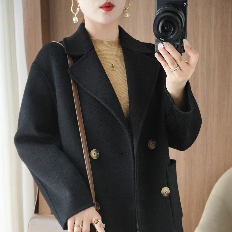 Palton Scurt din Lână Dublu Fațetat pentru Mame Croială Largă Slim Fit Jachetă Trench Îmbrăcăminte Exterioară pentru Femei de Vârstă Mijlocie