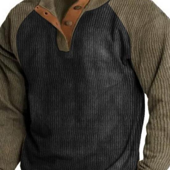 Pull à manches longues et col montant pour homme, haut d'hiver, couleurs assorties, Patchwork, Vintage, doux, boutons, décontracté, mi-long, rayé