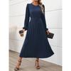 New Autumn Elegant Vintage Solid Color Pleated Long Sleeve Work Dress