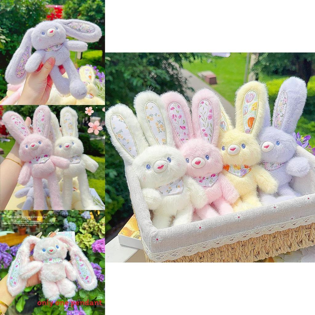 Plush Rabbit Keychain With Floral Pattern For Cute Bag Decor And Gifts