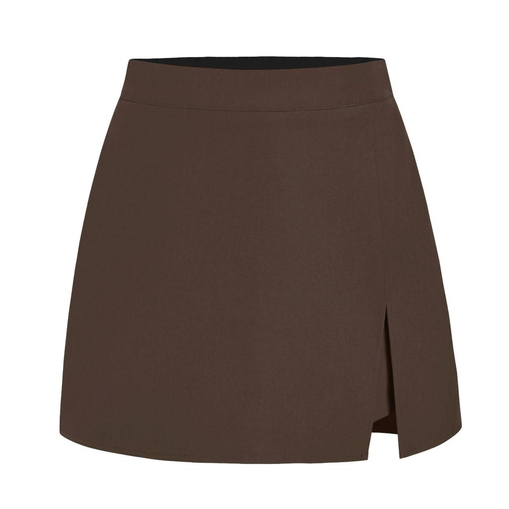 Women's Solid Color Suede Skirt High Waisted Metal Buckle Wrapped Hip Short Skirt Mini Skirt