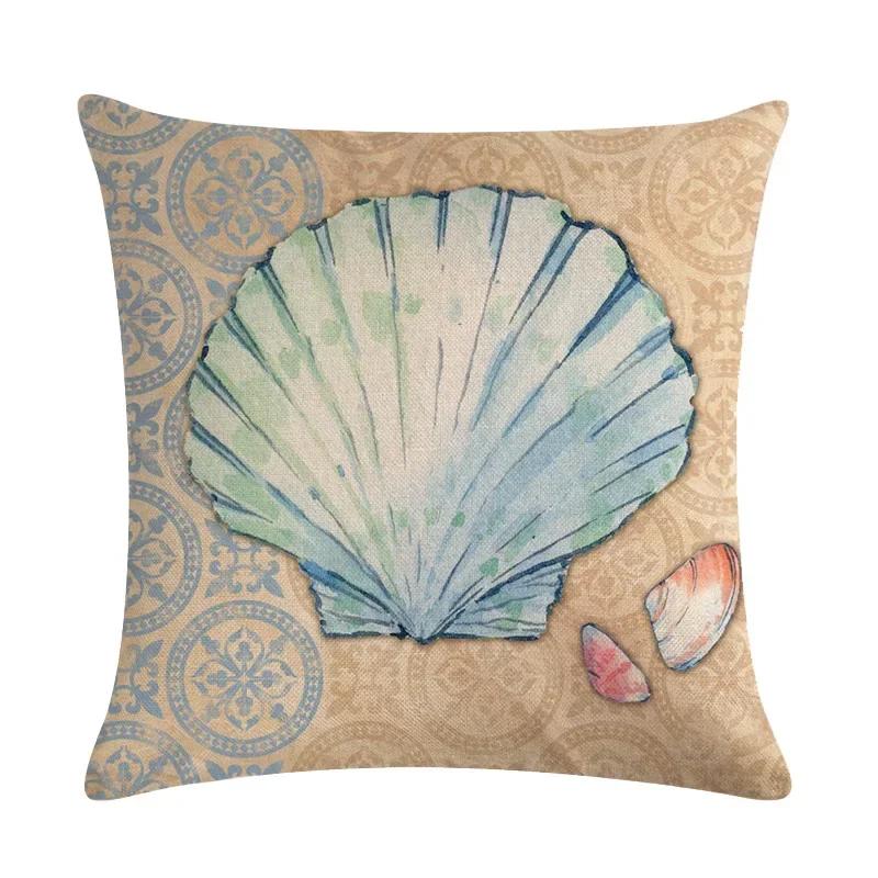 Newest Fashion Conch Starfish Shell Marine Life Linen Pillowcase Office Sofa Decorative Cushion Cover