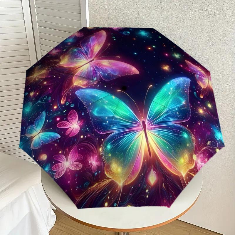 

1pc Colorful Butterflies in Fantasy Night Umbrella with Plastic Handle,Suitable for All Seasons Home Travel Outdoor UmbrellaDD1207