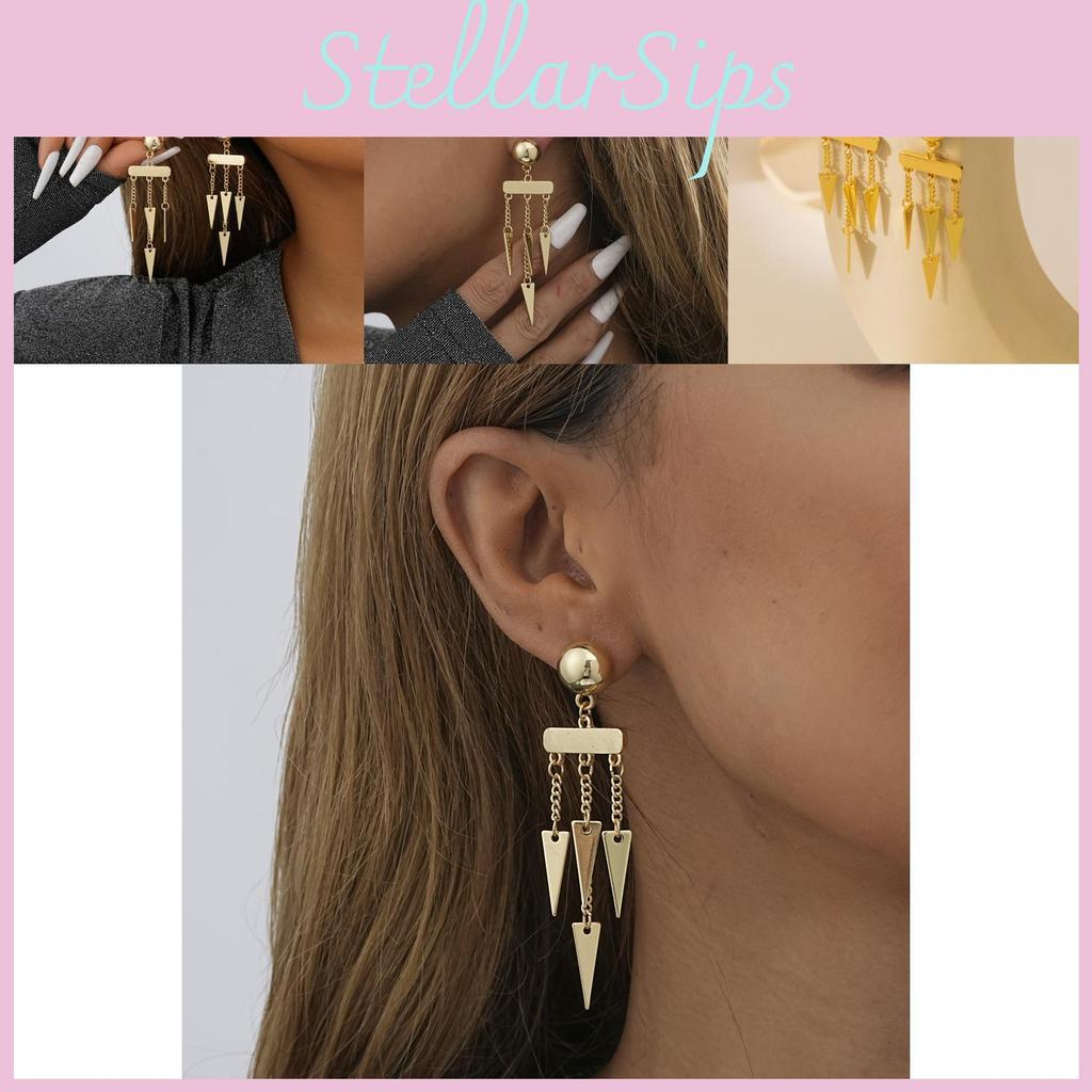 Fashionable Women's Alloy Geometric Tassel Earrings Chic Asymmetric Gold Finish
