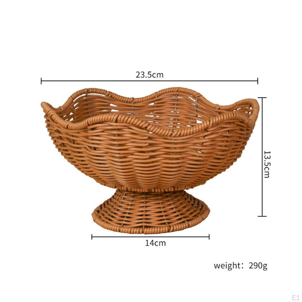 Rattan Fruit Basket Open Weave Pedestal Bowl FlowerShaped Rim Woven