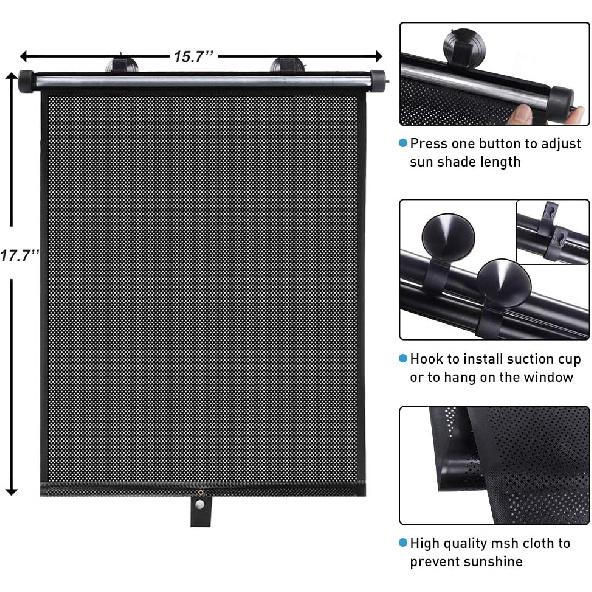 Car Window Shades - 2 Pack Window Shade For Baby In Cars For Car Blocks Heat And UV Rays Glare Protection Roller Sunshade Visor (15.7"×17.7")