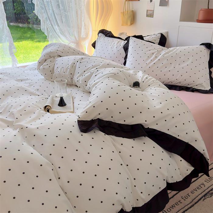 

2026 Blogger Style Polka Dot & Stripe French Lace Top 1.2m Flat Sheet 3-Piece Set - Duvet 150x200