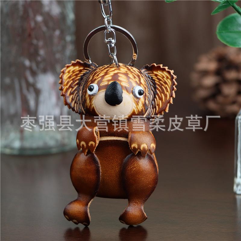 Erste Schicht Rindsleder Koala Schlüsselanhänger Anhänger Niedlicher Taschenanhänger Auto Schlüssel Zubehör Kreative Kleine Puppe Geschenke