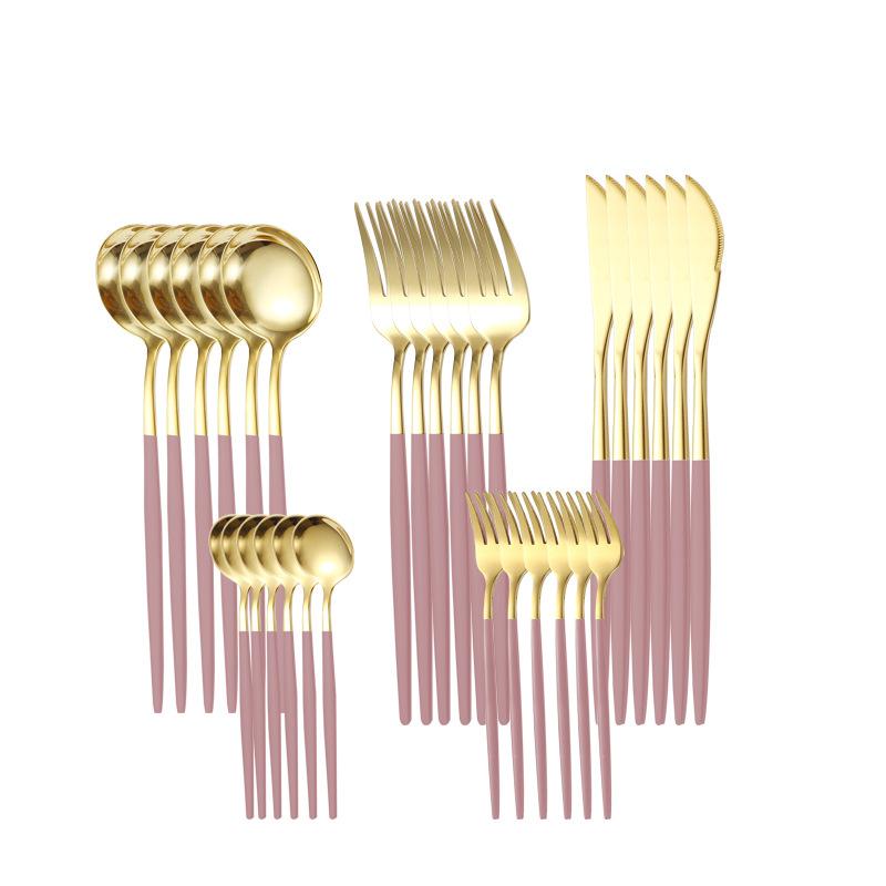 30 Pcs Black Gold Cutlery Set Chopsticks Knife Fork Spoon Golden Stainless Steel Korean Dinnerware Set Luxury Tableware Set