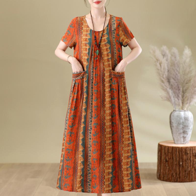 Elegant Woman Summer Dress Casual Loose Short Sleeve Long Dresses Plus Size Woman Clothing