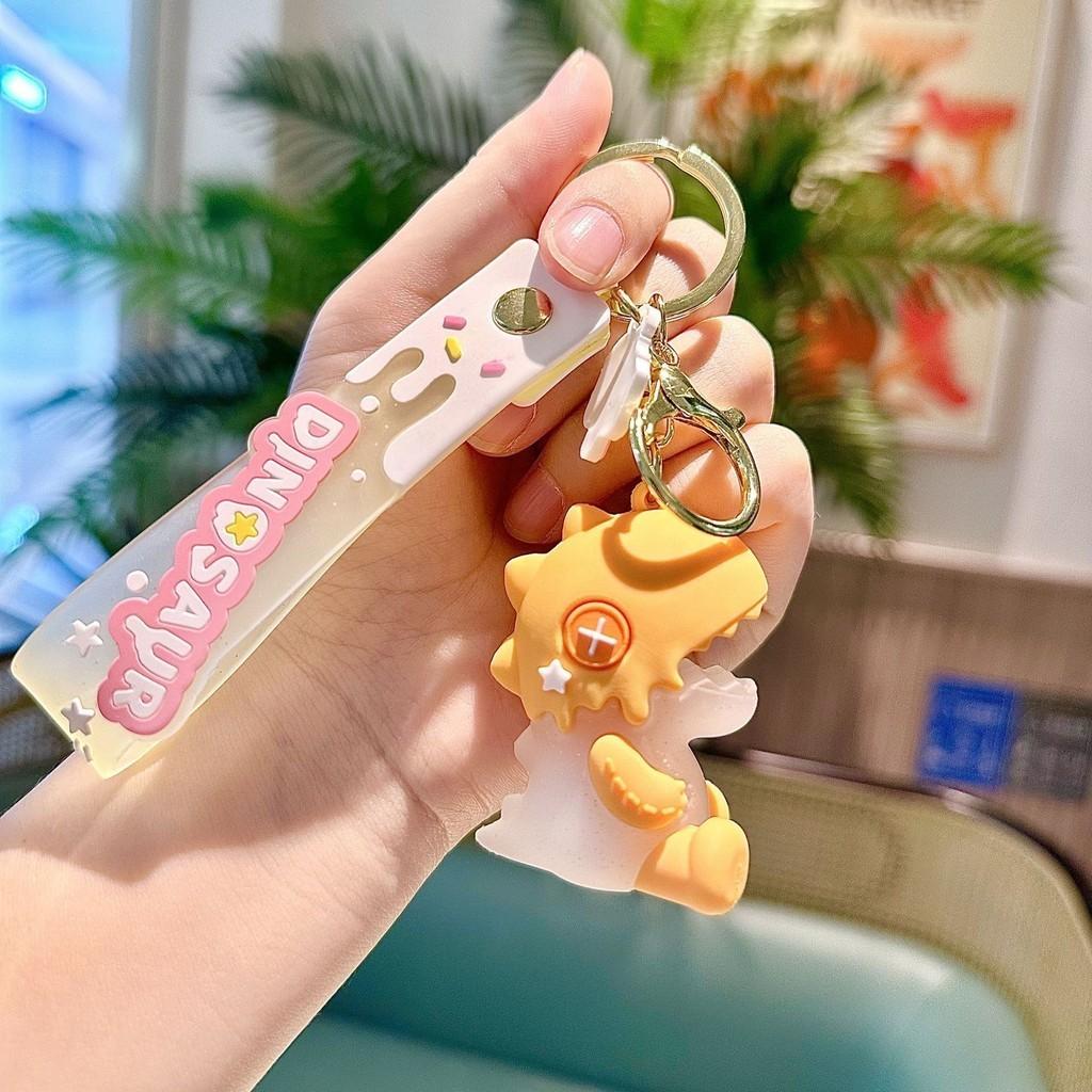 

Charming Cream Ice Dinosaur Keychain In Pink Silicone Cute Cartoon Bag Accessory помаранчевий