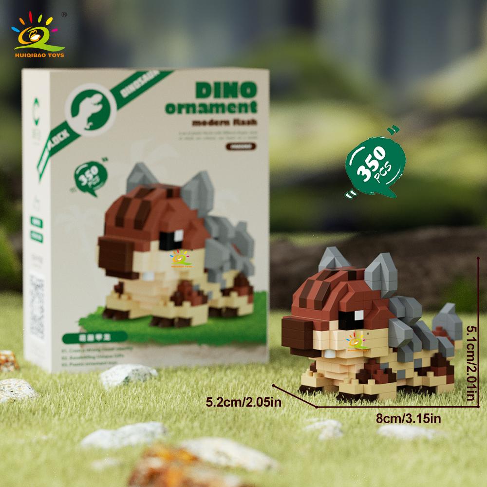 HUIQIBAO MOC Colorful Dinosaur Model Micro Building Block Triceratops Tyrannosaurus Diamond Brick Toy for Children Desk Decor.