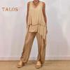 Two Piece Outfits for Women Casual Sleeveless Irregular Top Wide Leg Pants Set Loose Lounge Suit for Summer
