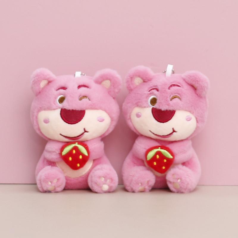 Adorable Pink Strawberry Bear Plush Keychain Soft And Cute Toy For Bag Or Purse Decoration