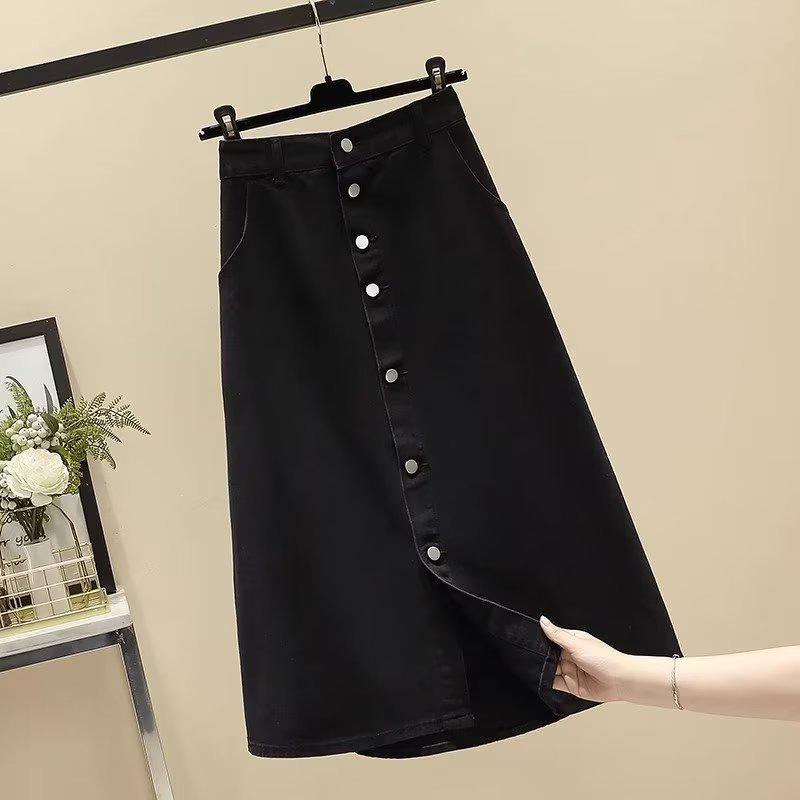 Damen Schwarzer High-Waist A-Linien Jeansrock mit Knopfleiste - Schlankmachender Sommer-Trend