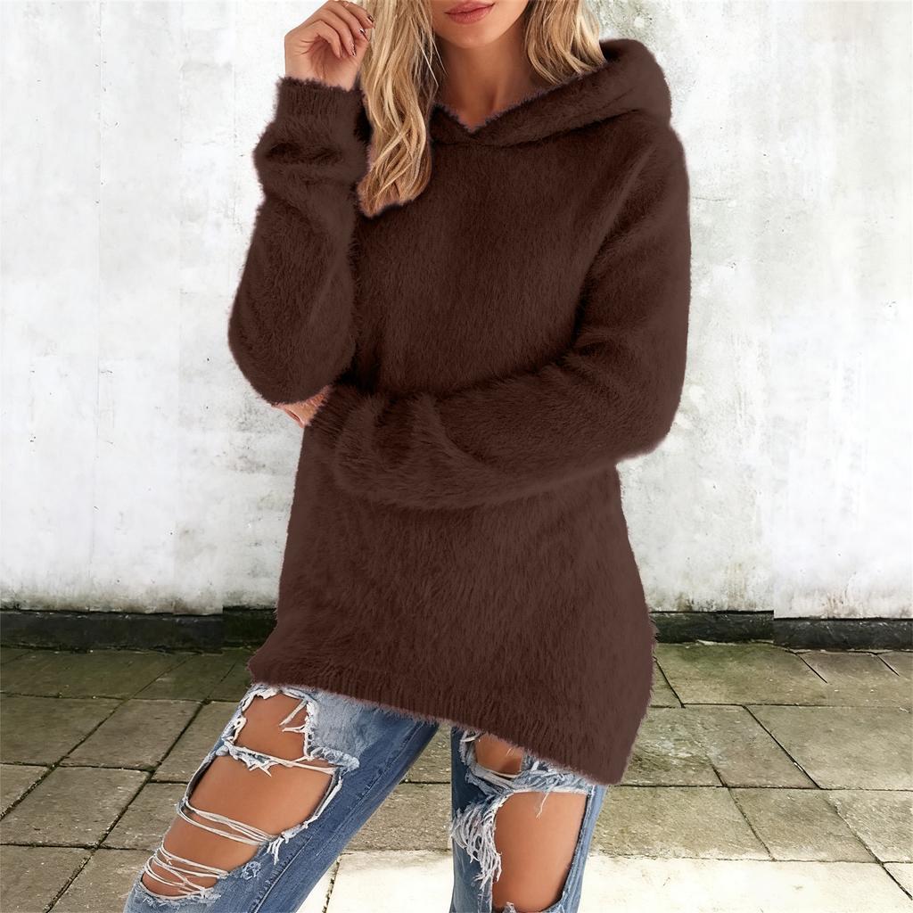 Damenmode Kapuzen-Fleece-Sweatshirt Einfarbig Langarm Warmes Oberteil