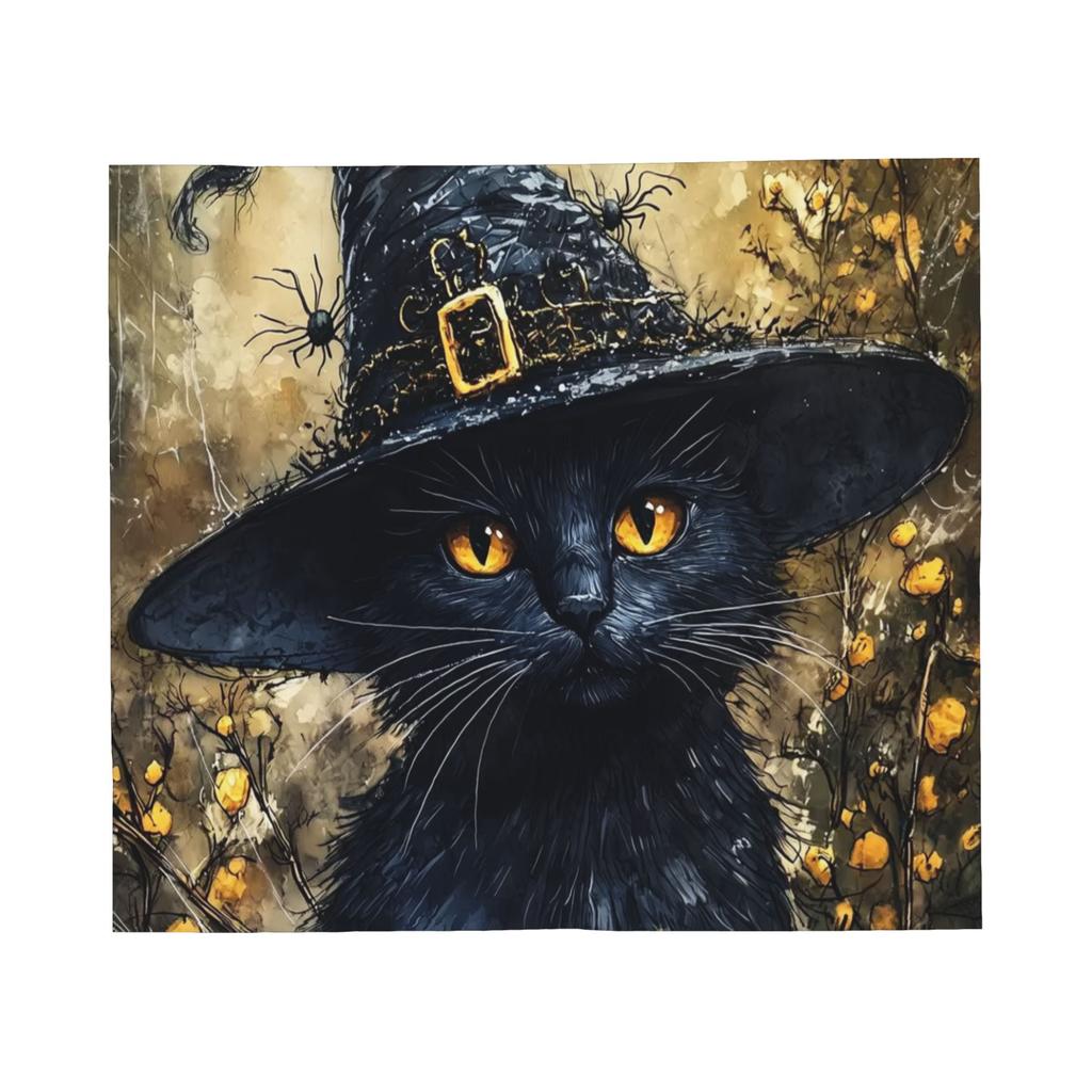 Halloween Black Cats Knitted Blanket Witchy Spooky Flannel Throw Blankets Home Couch Personalised Ultra-Soft Warm Bedspreads