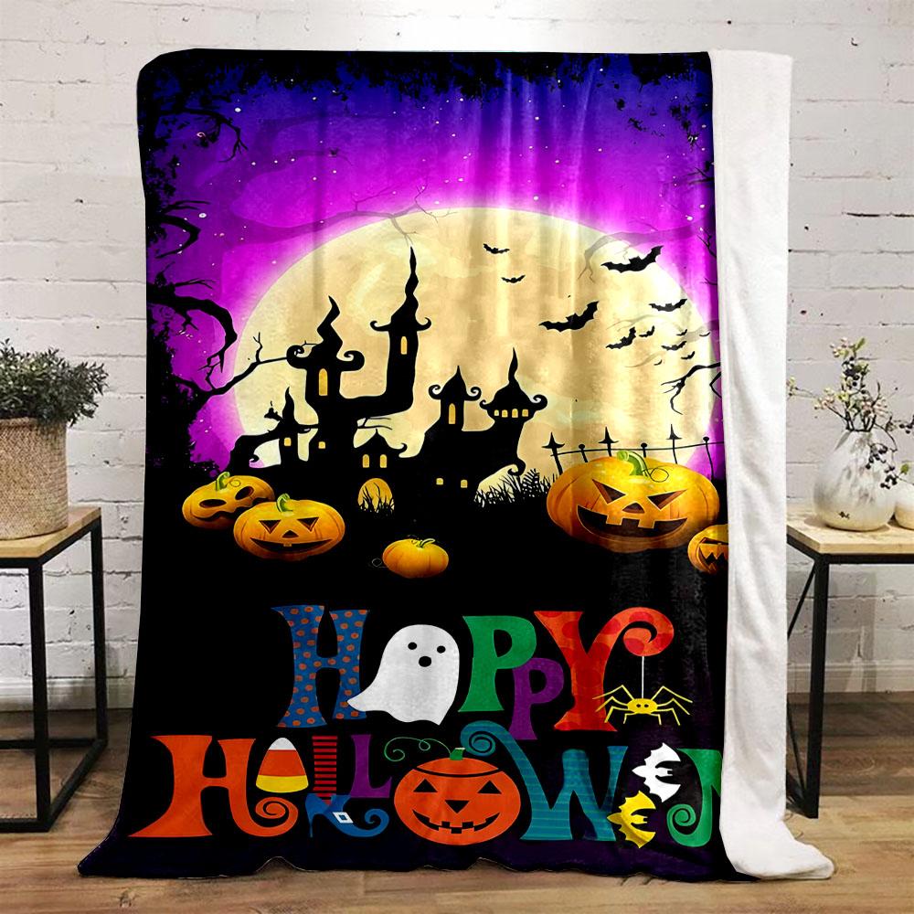 "Haunted Castle Halloween Design" Patterned Flannel Blanket Perfect for the Bedroom Living Room, Sofa, or a Little Nap