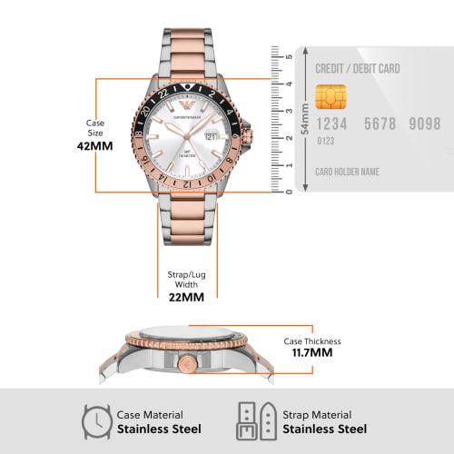 Emporio Armani WORLD EXPLORER AR11591 Men's Watch In Silver and Pink Gold