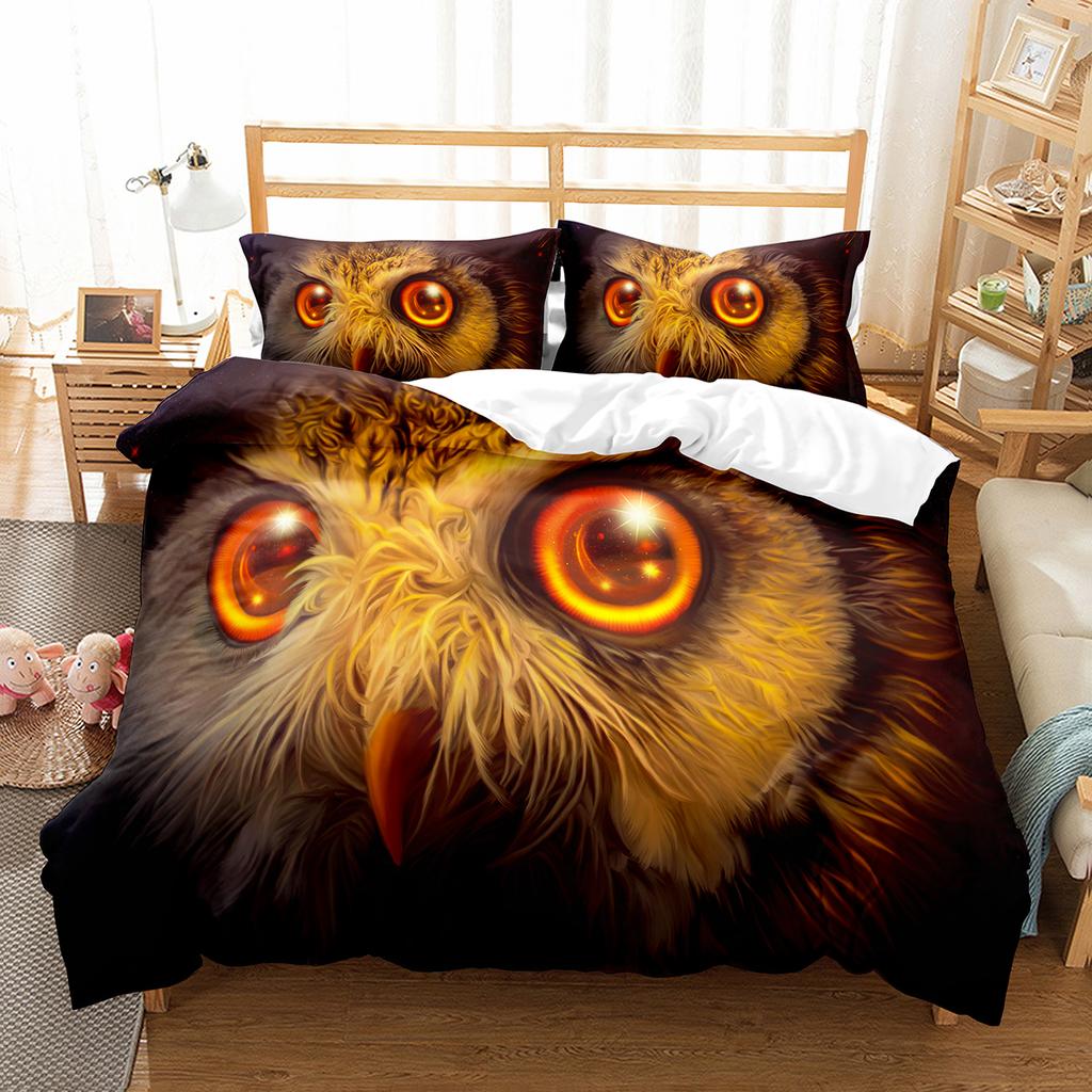 Owl Duvet Cover Set Cute Bird Polyester Comforter Cover for Boys Girls Kids Bedding Set King Size Quilt Cover with Pillowcase
