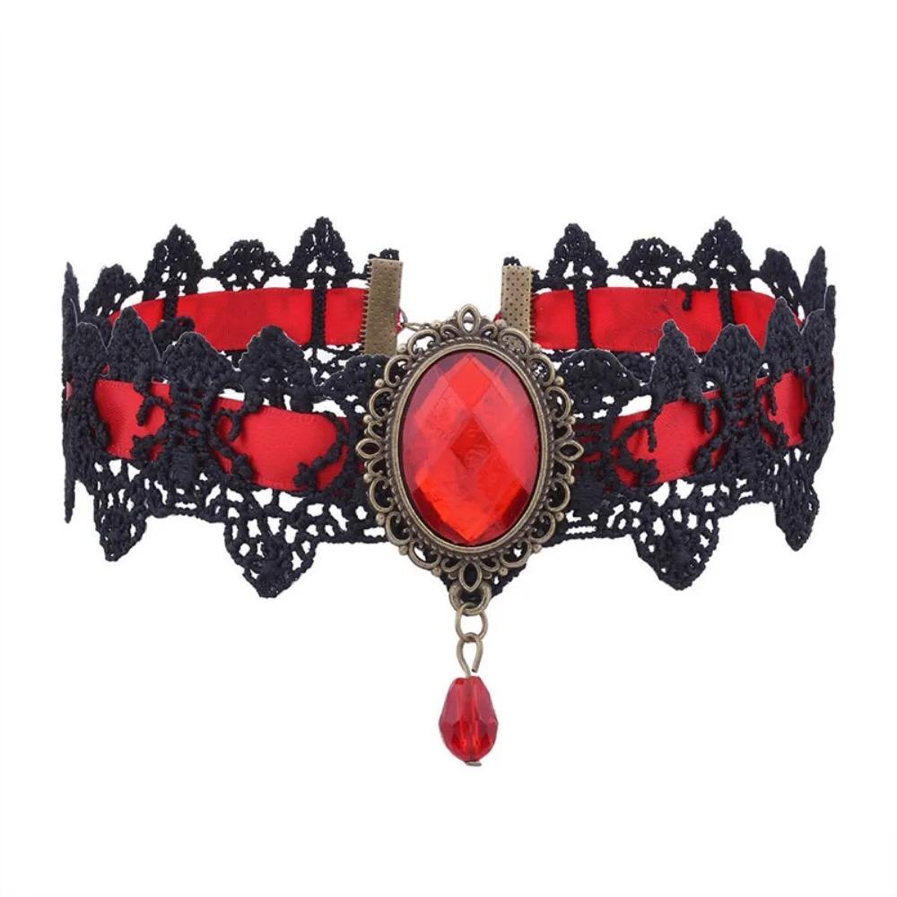 Gothic Black Lace Crystal Choker Necklace Vintage Victorian Steampunk Neck Jewelry for Women
