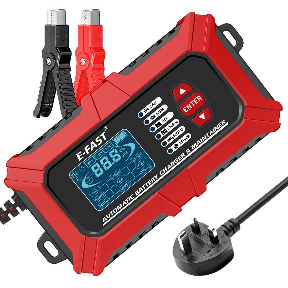 E-FAST 12V Battery Tester & Analyzer for Car/Motorcycle - Lead-Acid & Lithium-Iron Fast Charger