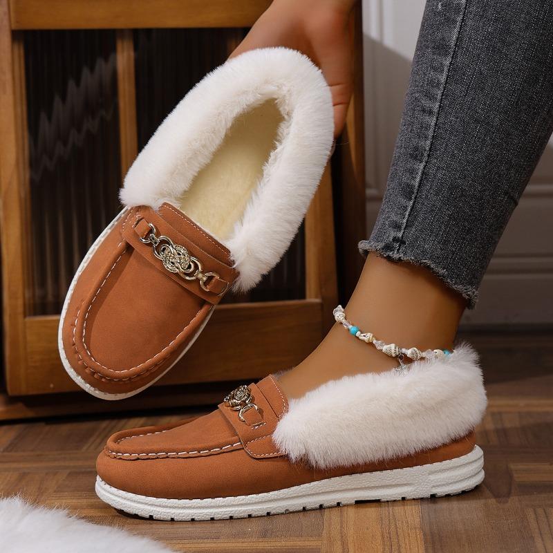 Metal Chain Plus Size Warm Cotton Shoes 2025 Winter Women's Fleece Sports Comfortable Beanie Shoes