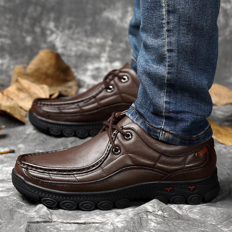 Hand-stitching Genuine Leather Men Casual Shoes Comfty Driving Sneakers Non-Slip Outdoor Man Hiking Shoes Comfy Treking Footwear