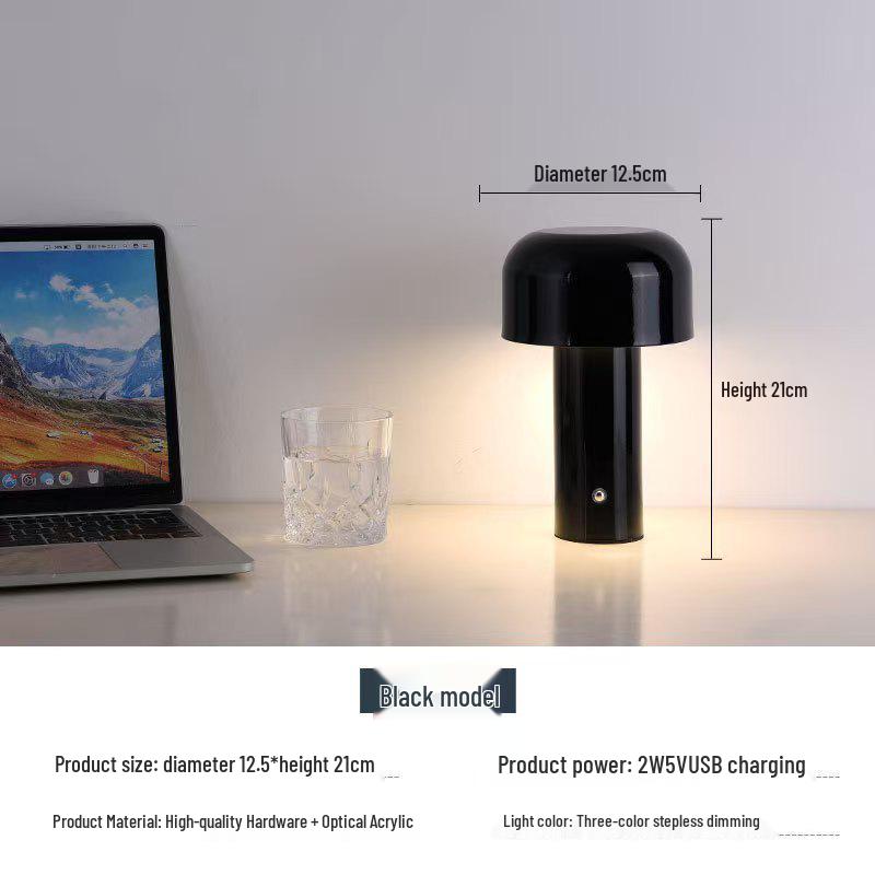 Italian Mushroom Table Lamp: Nordic Rechargeable Night Light for Restaurant, Bar, or Bedside Atmosphere.