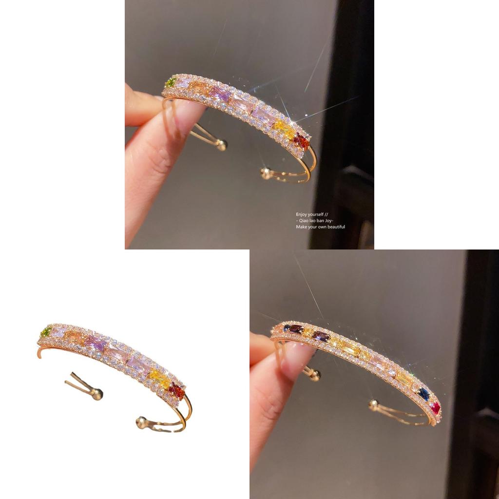 Bracciale a polsino a doppio strato quadrato con zirconi geometrici per un look da ufficio alla moda