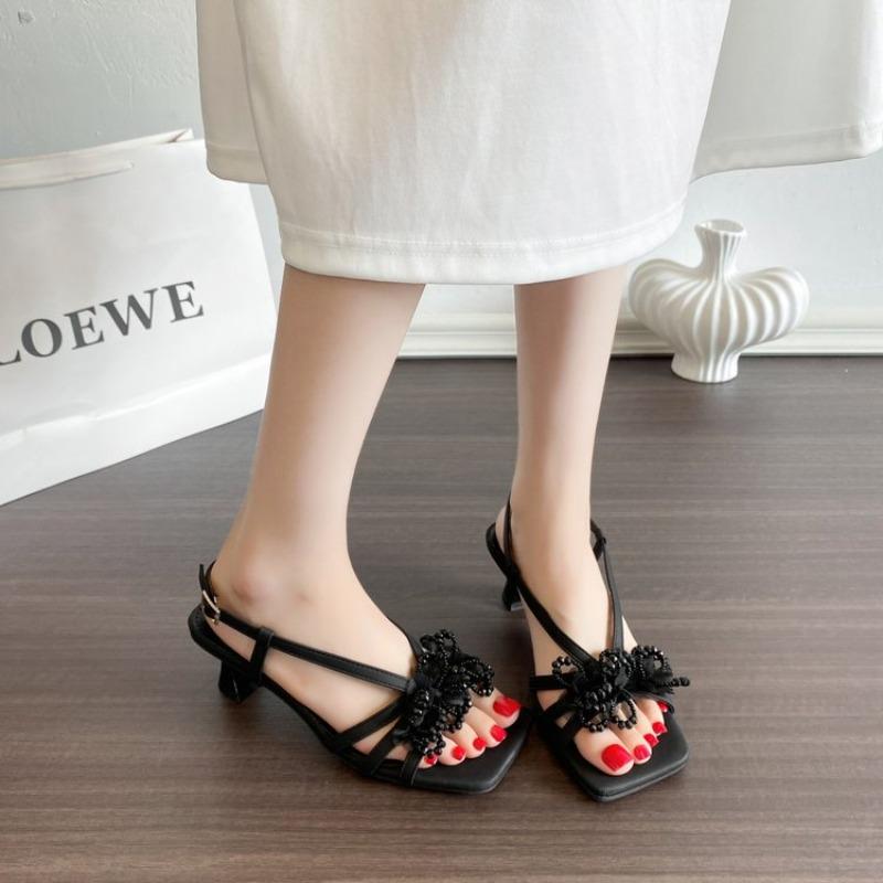 Fashion Summer Flower High Heels Sandals Women's Fashionable Comfortable Thin High Heels Fashionable Elegant Outdoor Party Women's Shoes