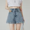 Women's High Waist Denim Shorts - Summer Thin Style, Double Button, Patchwork, Rolled Hem, A-line Wide Leg, Loose Fit, Slimming Hot Pants