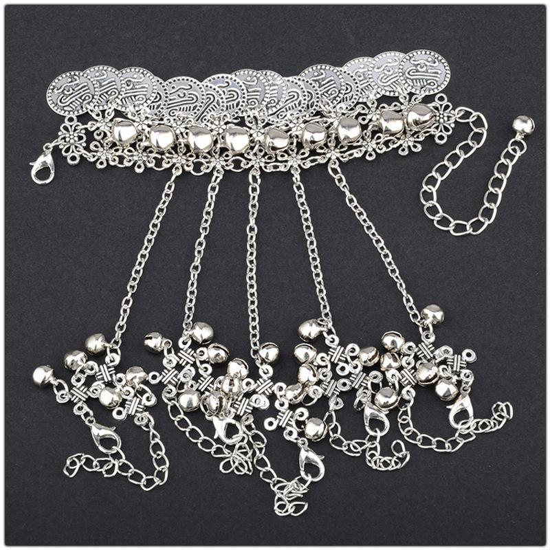 

[HF]Hot 1Pc Retro Coin Five-fingered Tassel Bell Bracelet For Women Boho Hippie Beach Party Ethnic Bracelet Jewelry Gift