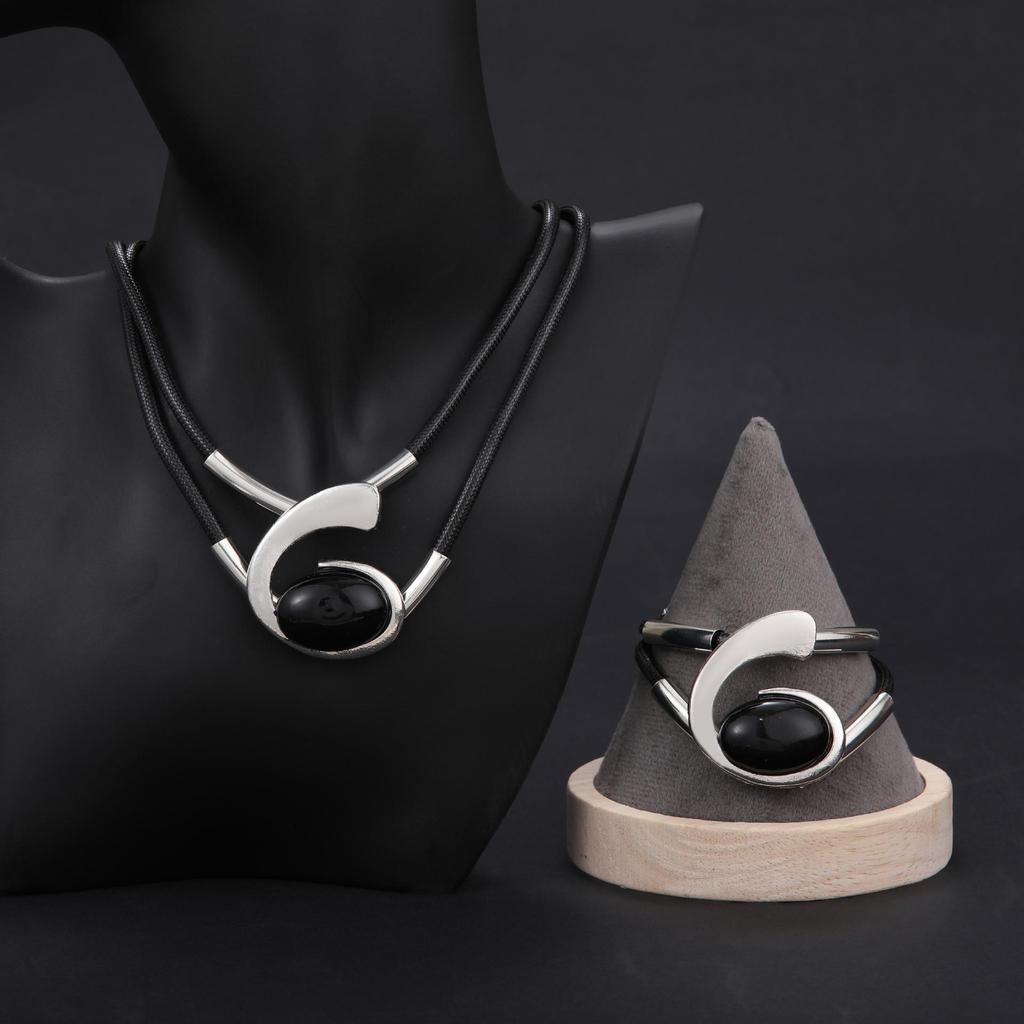 Böhmisches Acryl Schnecke Ovales Auge Schmuckset: Damen Wachskordel Halskette & Armband