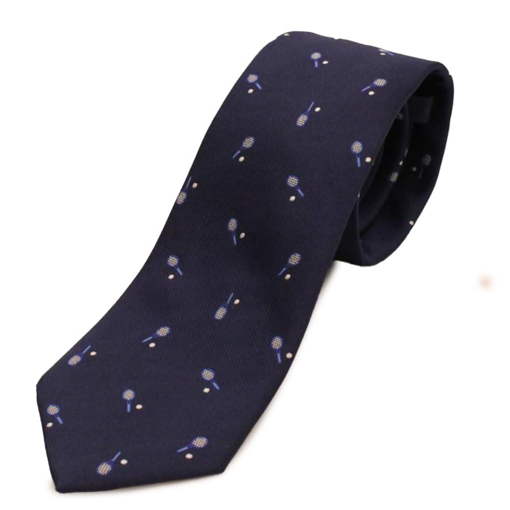 [CUFFSMANIA] Navy Tennis Tennis Racket Patterned Tie - A fun, unique tie for tennis lovers.