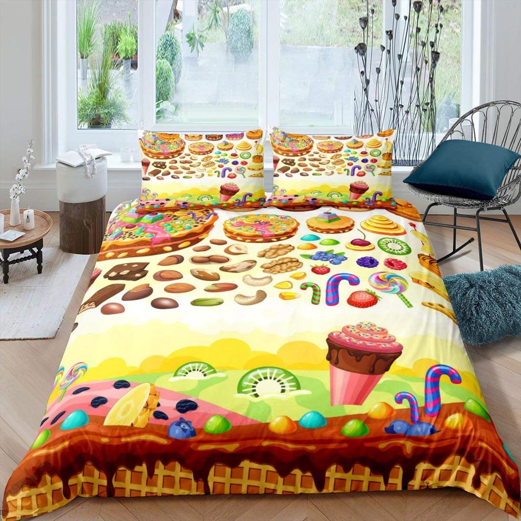 Ice Cream Duvet Cover Set Delicious Food Theme Polyester Quilt Cover King Queen Full Size For Kids Bedding Set With Pillowcase