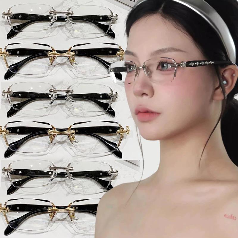 Women Y2K Vintage Frameless Glasses for Men Business Fashion Travel Eyewear Anti Eyestrain High-Quality Metal Hinges Eyeglasses