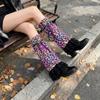 1 Paar bequeme Fleece-Beinlinge zum Stapeln mit Leopardenmuster und Spitzenbesatz, verstellbar für Outfits bei kaltem Wetter