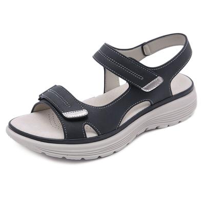 Sommer 2025 Neue Echte Weiche Ledersandalen für Damen Sportlicher Stil Keilabsatz Große Größe Coole Pantoletten für Damen