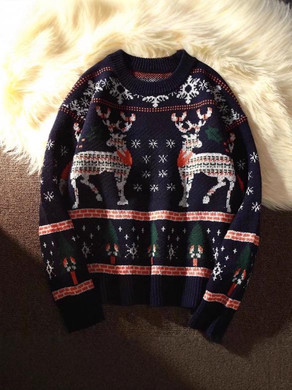 Cozy Couple New Year Sweater for Men and Women - Trendy Loose Knitwear Top for Autumn and Winter.