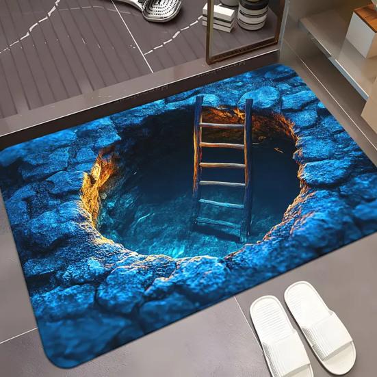 3D Hole Rug Realistic Optical Illusion Rug Funny Bottomless Pit Doormat Absorbent Non-slip Floor Mat for Bathroom Living Room Entryway