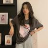 Pure cotton, Korean version of summer new loose casual cartoon printing medium and long short-sleeved t-shirt women's tide
