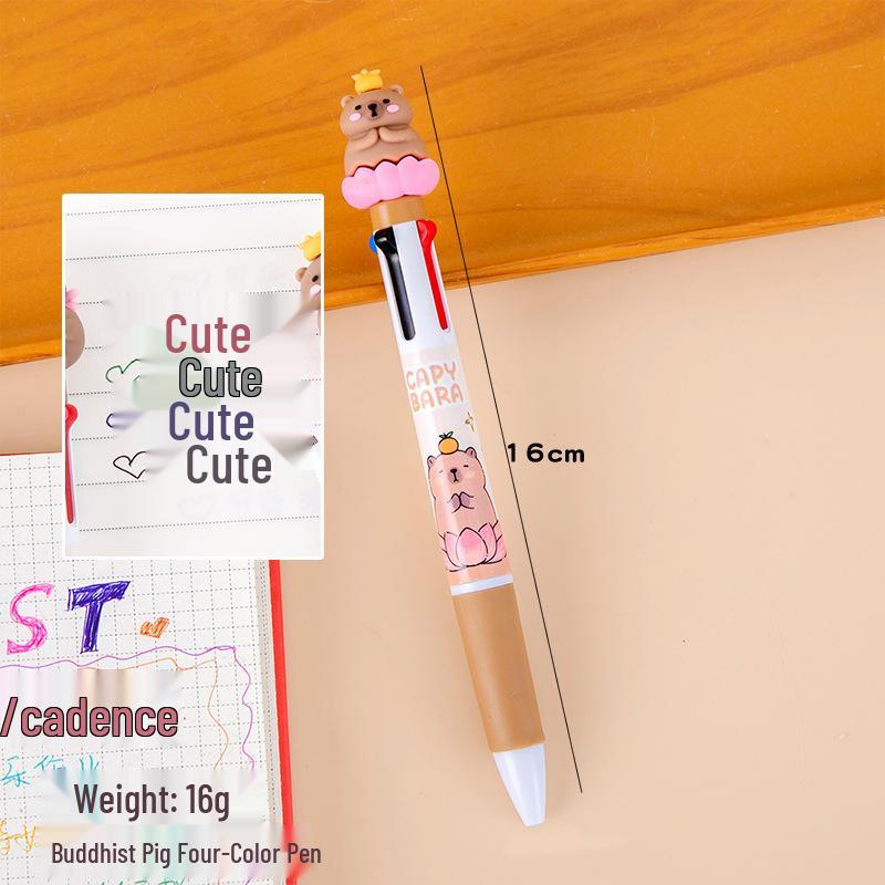 Capybara Multi-Color Cartoon Ballpoint Pen - Ten Colors Press-Type Note Marker for Students