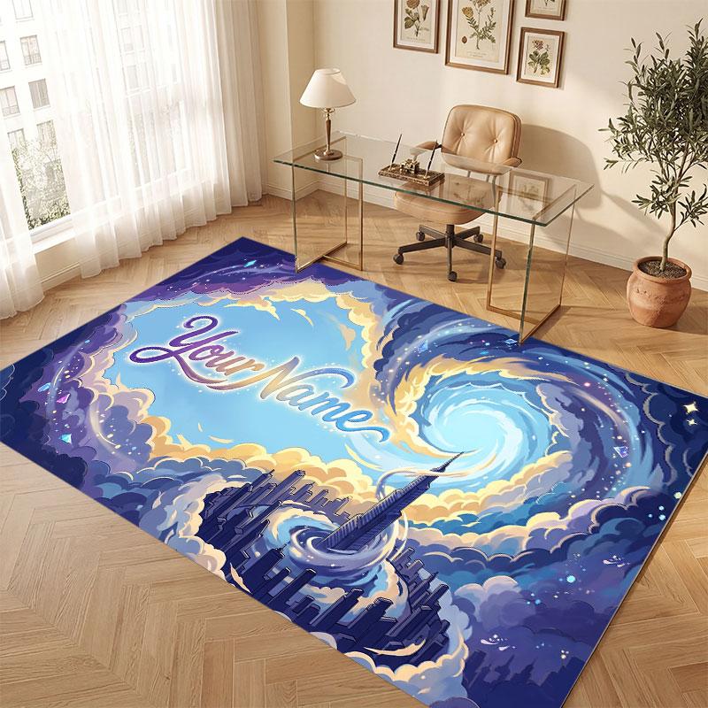 Space Cosmic Theme Crystal Velvet Floor Rug Personalized Custom Name Text Warm Carpet Home Decoration