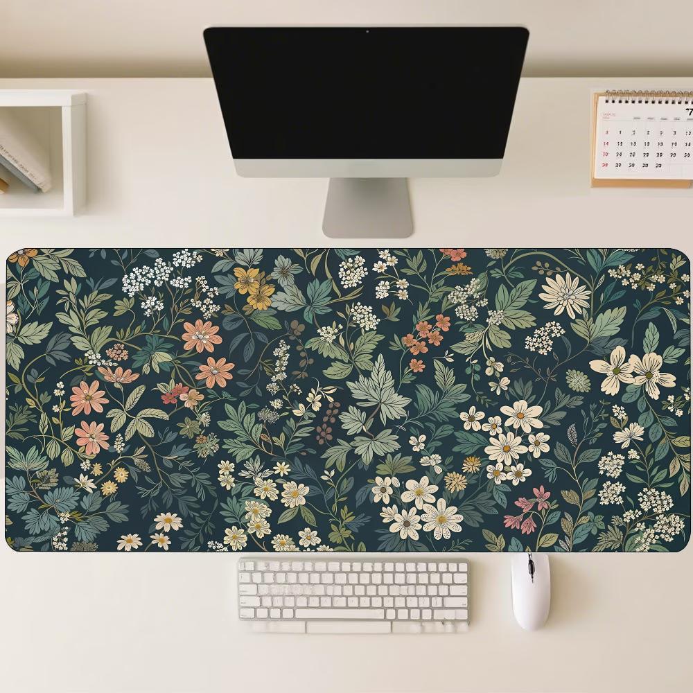Vintage Dark Floral Pattern Large Gaming Mouse Pad Non Slip Rubber Base Extended Desk Mat For Pc Laptop Gaming Office Workspace