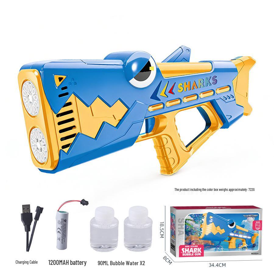 Cartoon Shark Electric Bubble Gun: Handheld, 24-Hole, Automatic Light-Up Bubble Blower for Kids