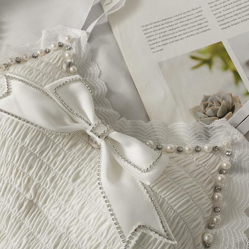 Letní krajková košilka s mašlí pro ženy plisované topy Vintage Sexy Ladies Elegantní košilka